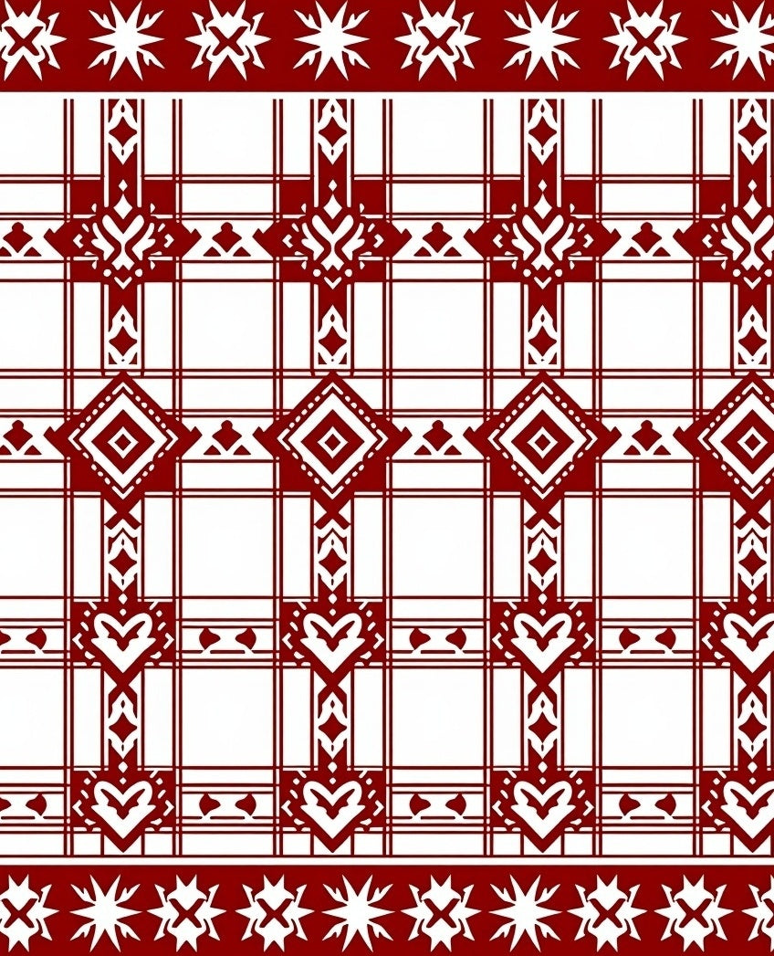 Crimson White Geometric Heart Pattern Rug