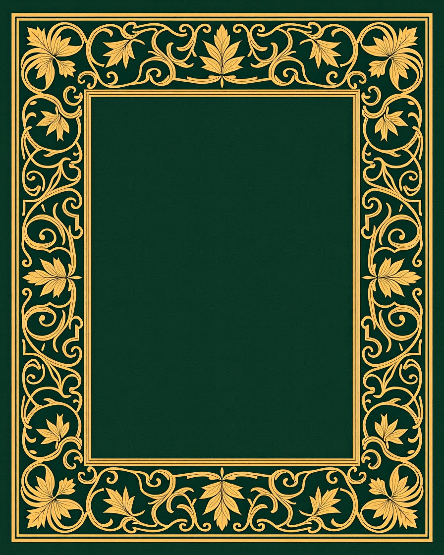Ornate Golden Leaf Border Design Rug