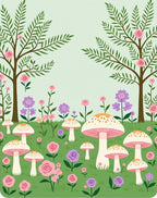 Whimsical Forest Mushroom Flower Garden Design Rug