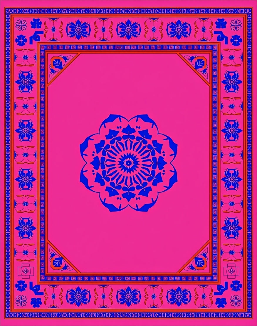 Vibrant Mandala Floral Pattern Bordered Rug