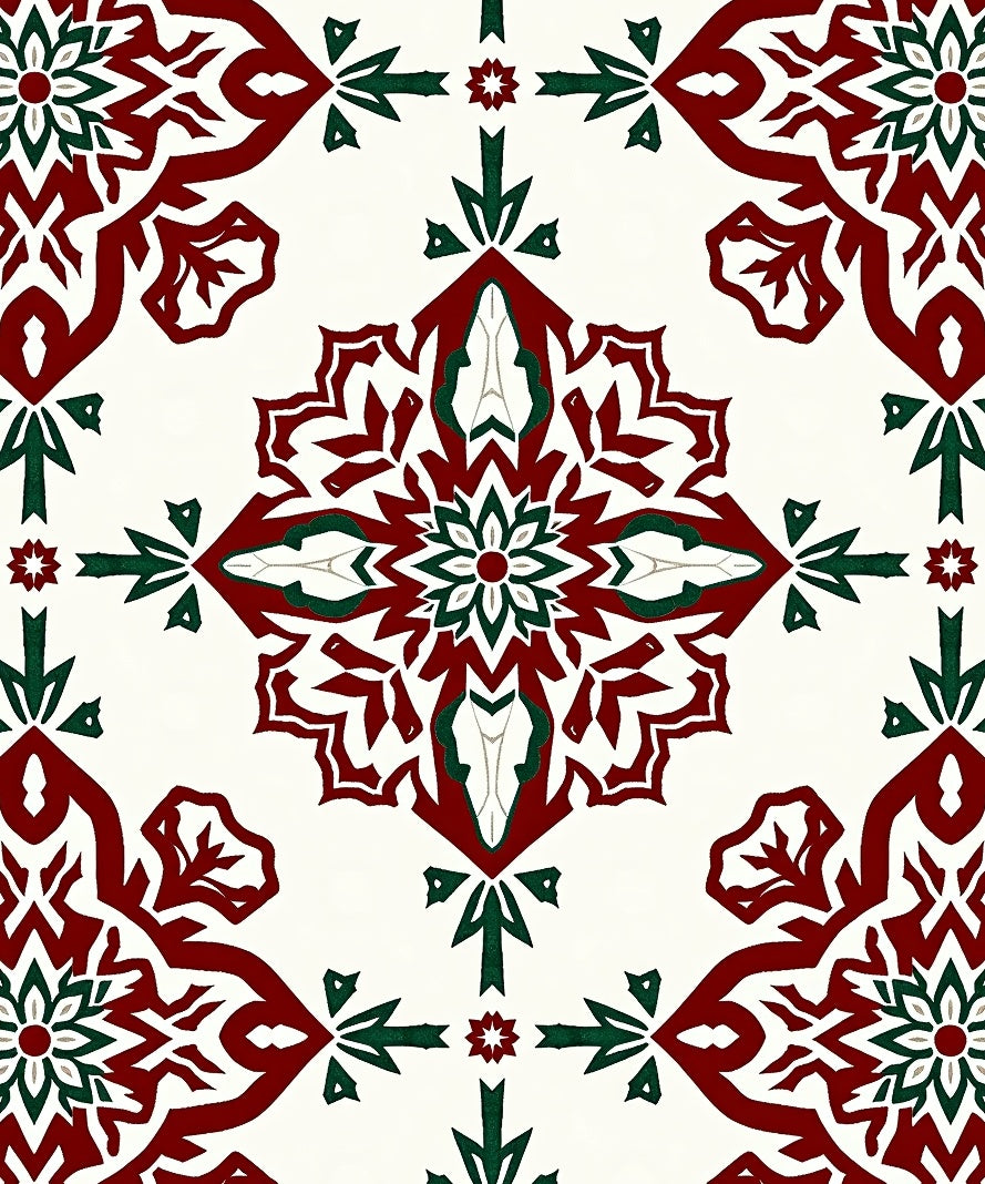 Rich Crimson Forest Green Medallion Pattern Rug