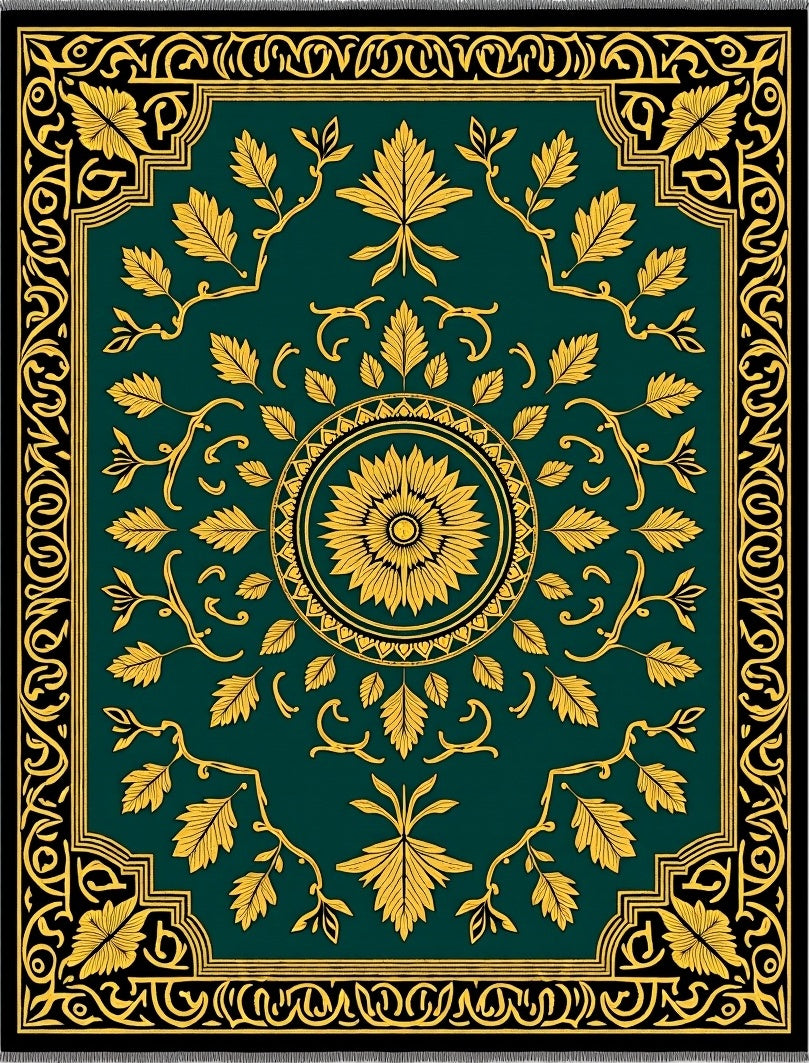 Emerald Golden Leaf Medallion Rug