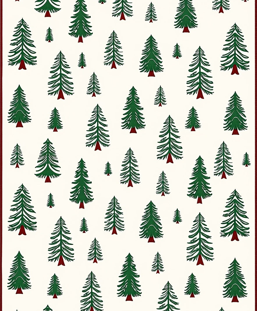 Green Pine Forest Scattered Trees Rug