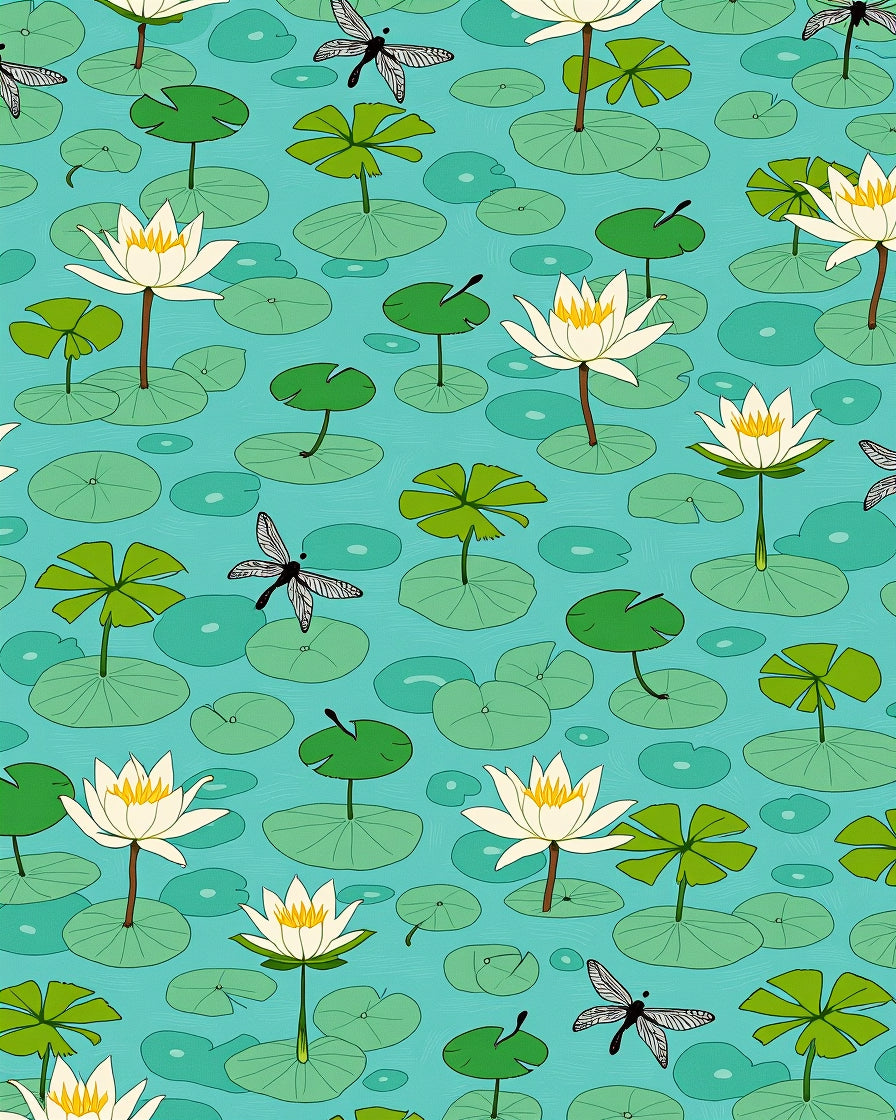 Water Lily Dragonfly Pond Pattern Rug