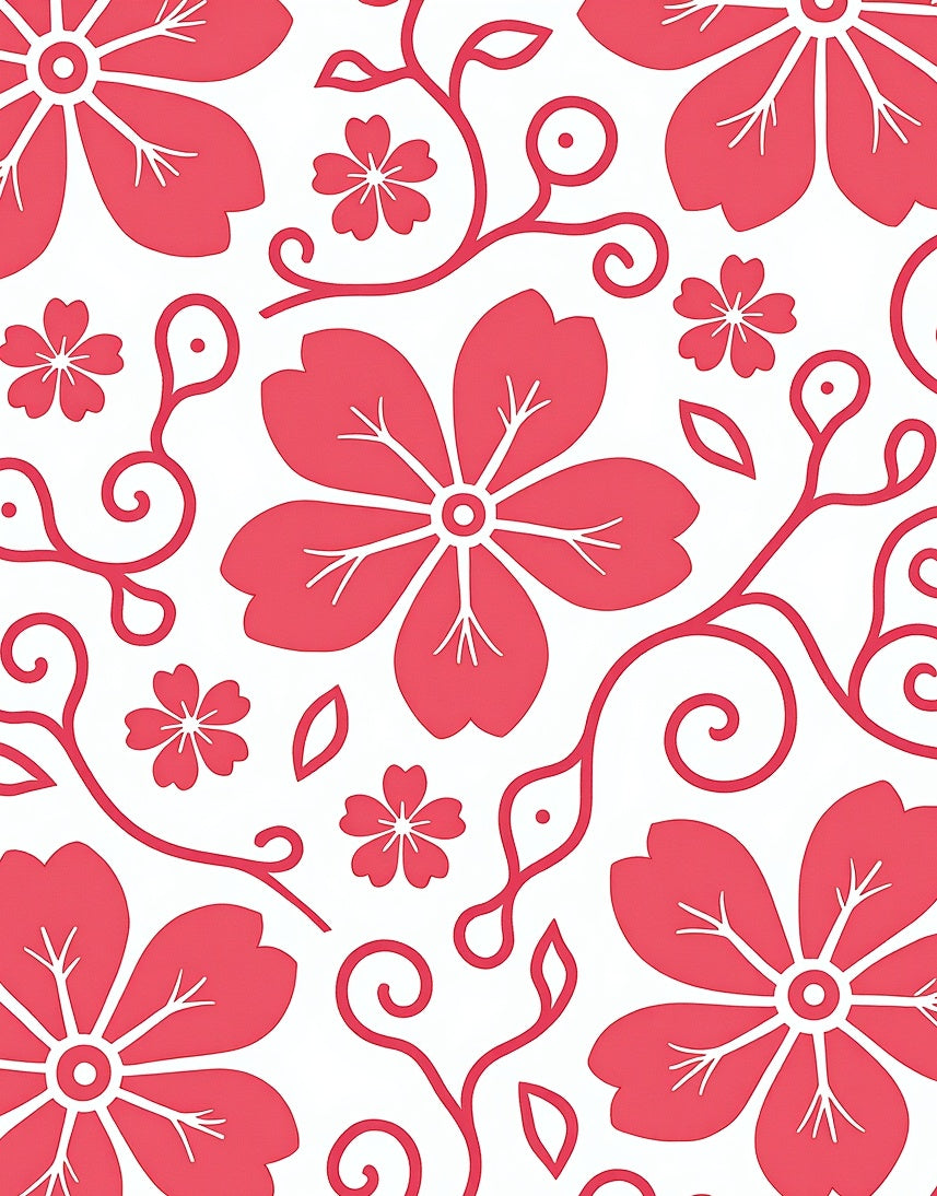 Charming Coral Floral Vine Pattern Rug