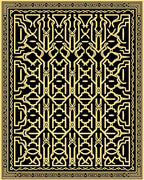 Intricate Black Gold Geometric Motif Rug