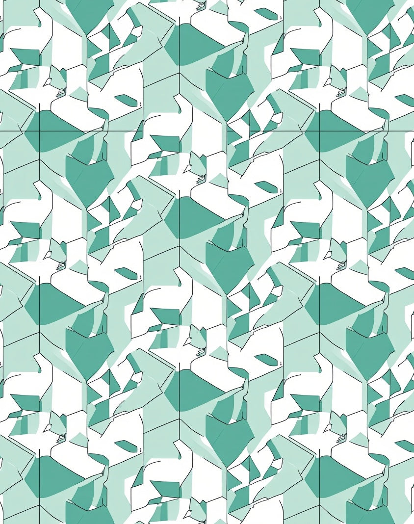 Abstract Teal Geometric Cat Pattern Rug