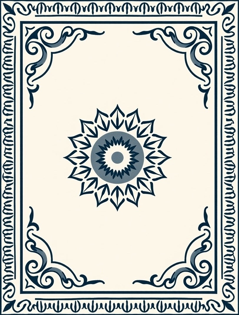 Ornate Floral Scroll Border Design Rug