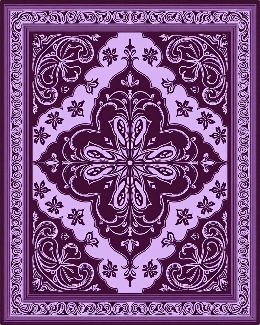 Ornate Violet Floral Patterned Rug