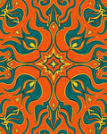 Vibrant Teal Golden Leaf Pattern Rug