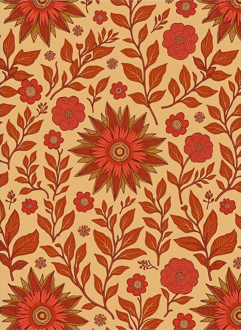Vintage Floral With Red Orange Tones Rug