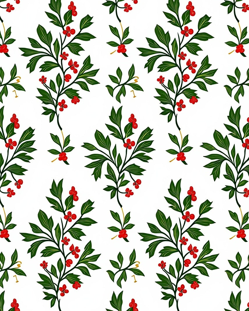 Classic Green Berry Branch Pattern Rug