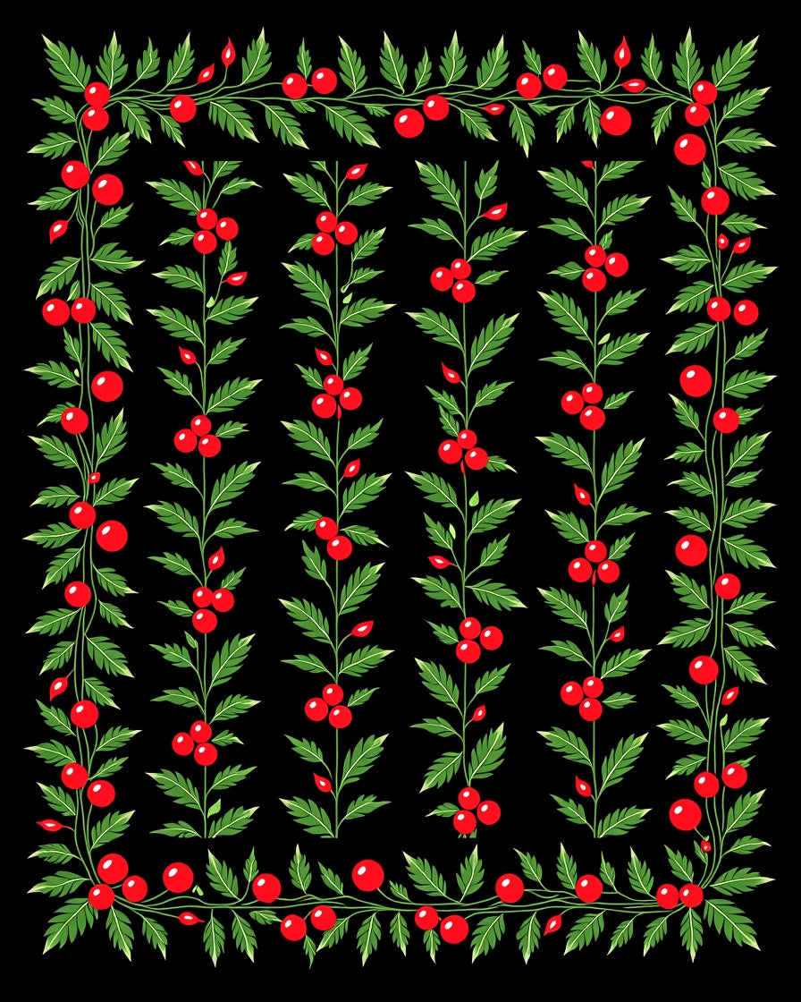Red Berry Vine Border Rug