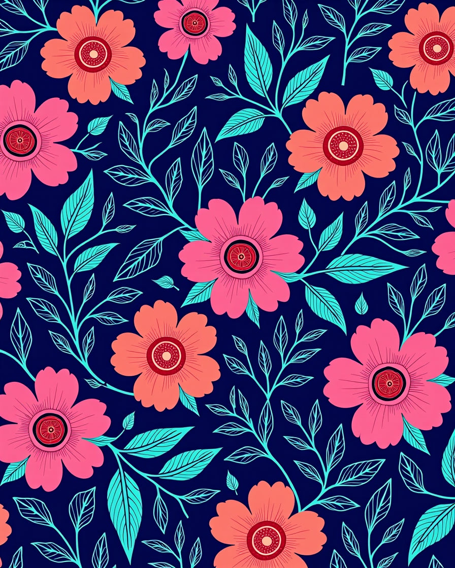 Bold Floral Pattern Navy Blue Rug