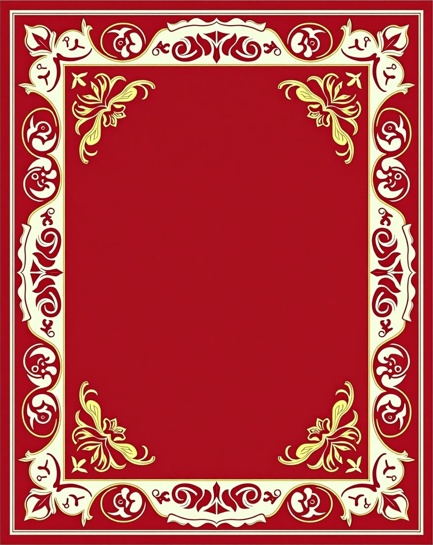 Traditional Red Gold Floral Border Design Rug