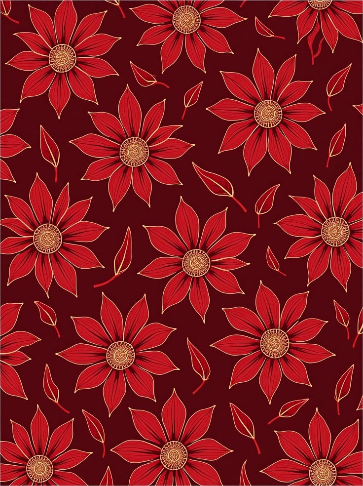 Rich Red Gold Floral Medallion Rug