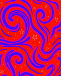 Red Blue Swirls With Stars Pattern Rug