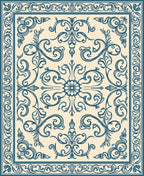 Classic Teal Floral Medallion Pattern Rug