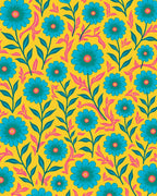 Bright Blue Floral Patterned Rug