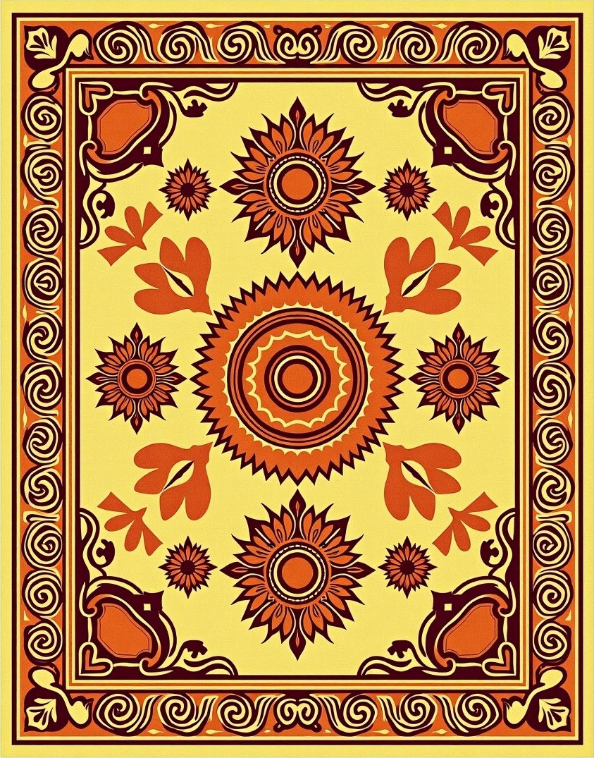 Geometric Floral Sunburst Patterned Rug