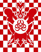 Bold Red Checkerboard Emblem Design Rug