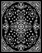 Ornate Black And White Floral Pattern Rug