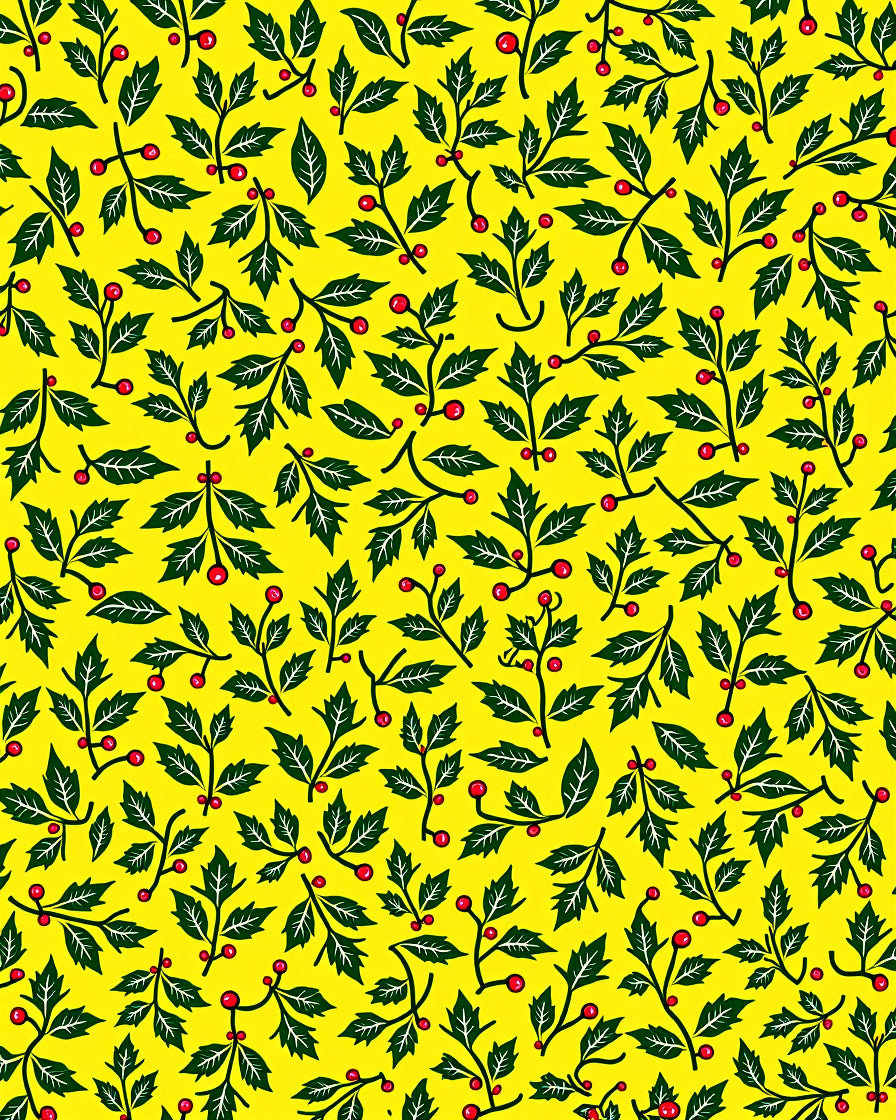 Festive Green Leaf Red Berry Pattern Rug