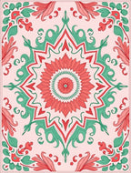 Coral and Mint Floral Mandala Design Rug