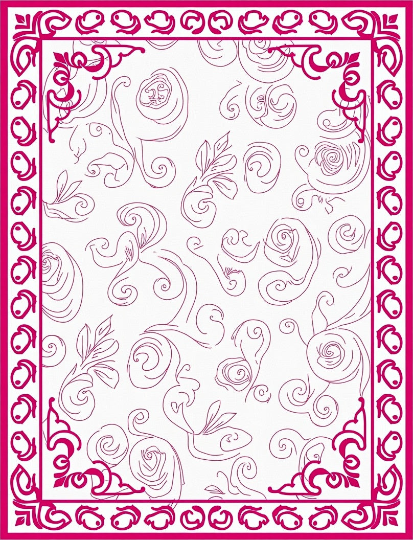 Floral Swirls Bordered Design Rug