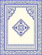 Ornate Blue Cream Medallion Border Rug