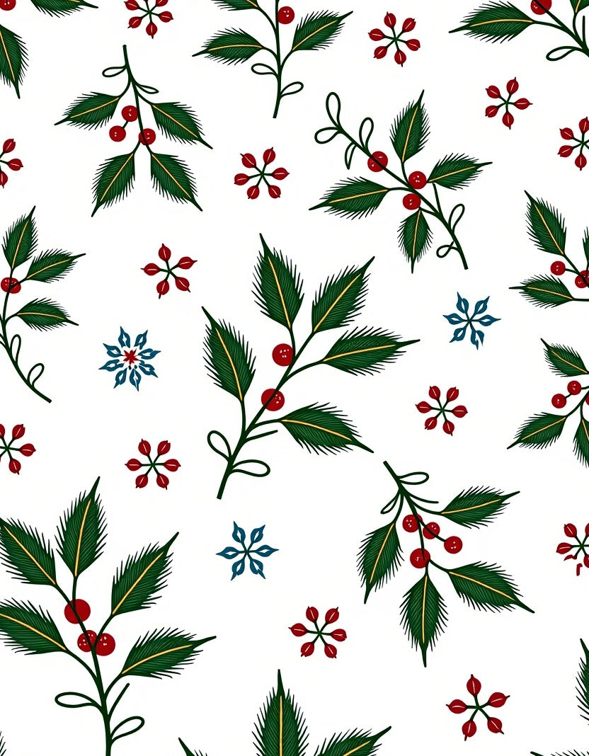 Green Holly Berries and Blue Snowflakes Rug