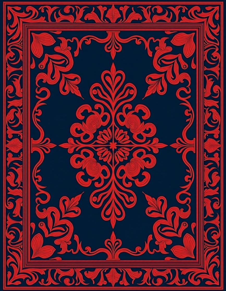 Traditional Red Floral Bordered Design Rug