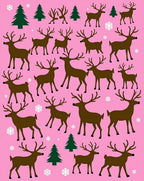 Pink Brown Reindeer Forest Snowflakes Rug