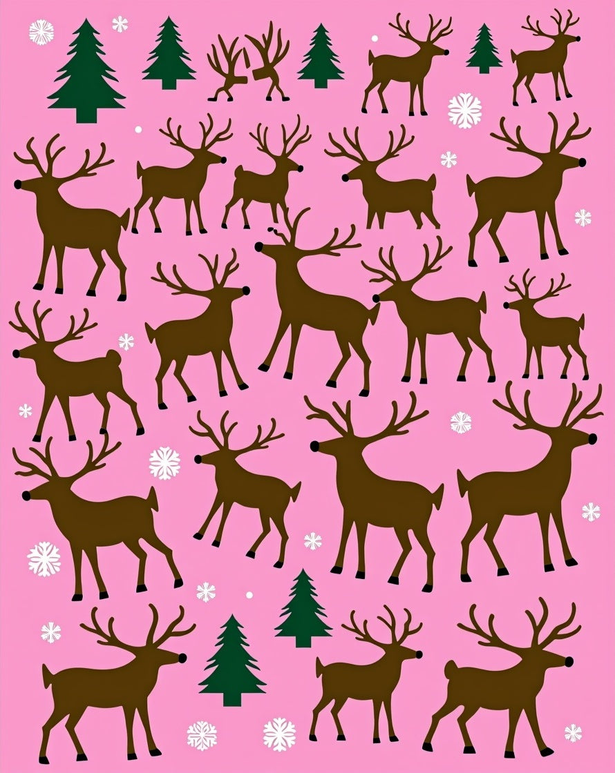 Pink Brown Reindeer Forest Snowflakes Rug