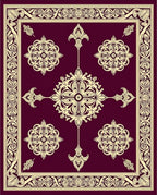 Ornate Floral Medallion Border Design Rug