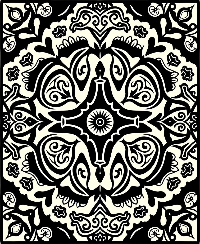 Black and White Intricate Paisley Pattern Rug