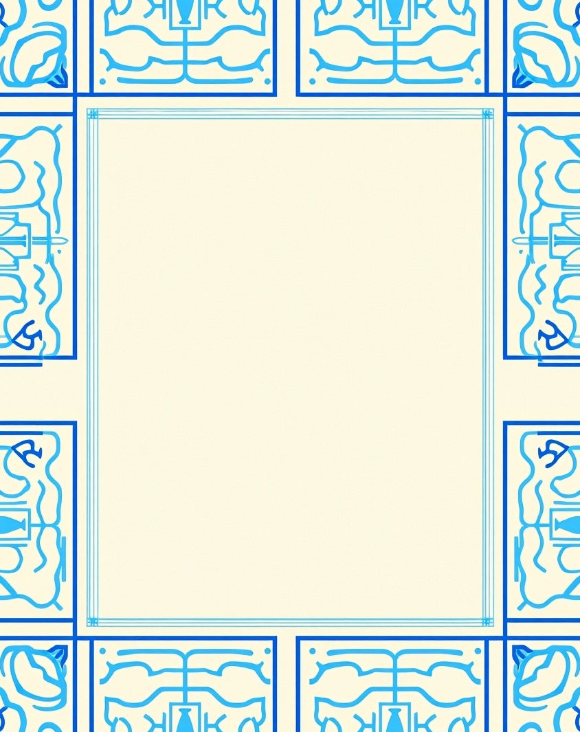 Blue Abstract Bordered Textile Design Rug