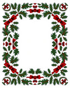 Festive Greenery Red Bowmed Border Rug