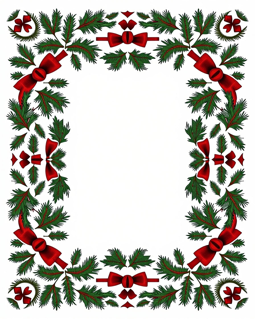 Festive Greenery Red Bowmed Border Rug