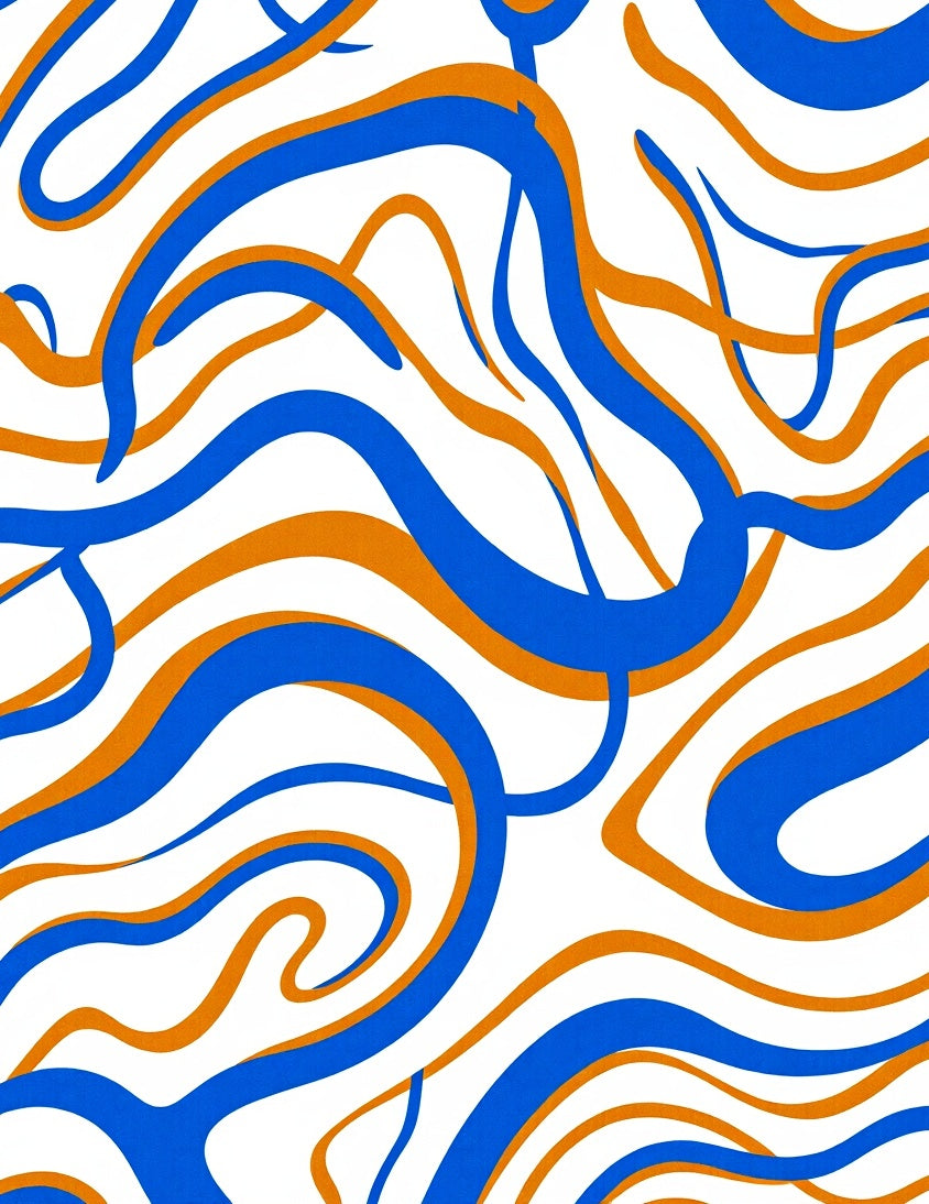 Swirling Blue and Orange Pattern Rug