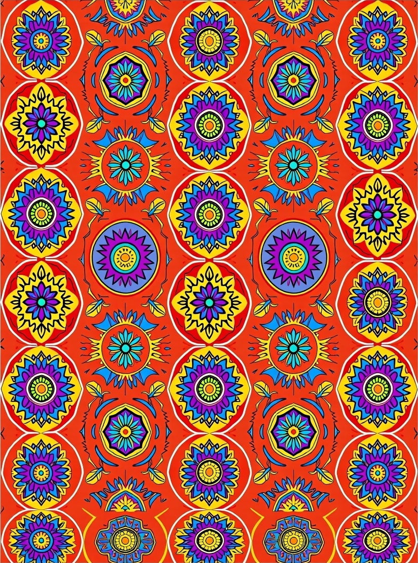 Vibrant Red Floral Medallion Pattern Rug