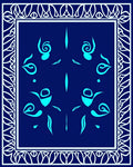 Deep Blue Teal Abstract Floral Frame Rug