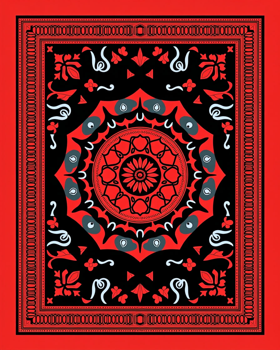 Bold Mandala Patterns Red Black Rug