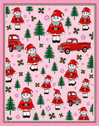 Whimsical Red Gnomes Christmas Trees Trucks Rug
