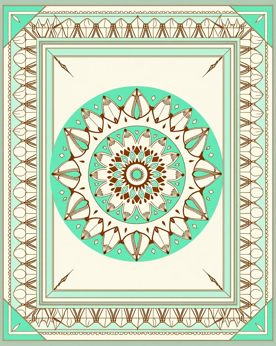 Mandala Inspired Geometric Teal Brown Rug