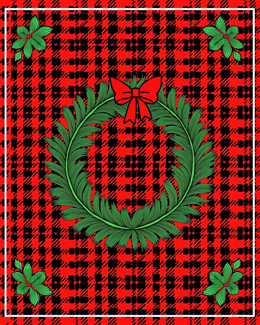 Red Festive Wreath Plaid Design Rug