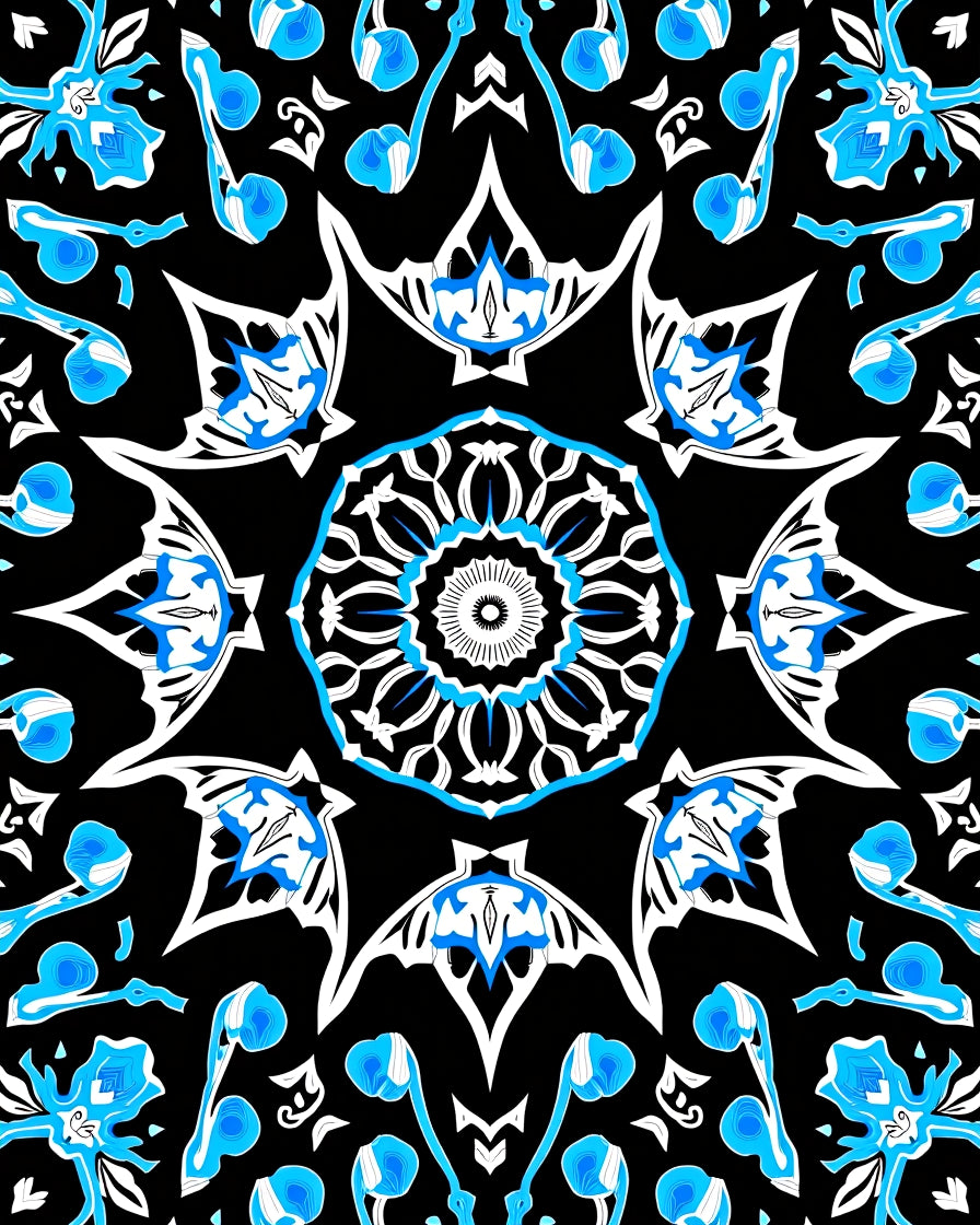 Intricate Blue White Geometric Mandala Rug