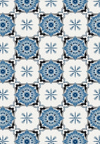 Blue Floral Medallion Tile Pattern Rug