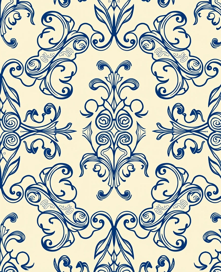 Classic Blue Ornamental Damask Pattern Rug
