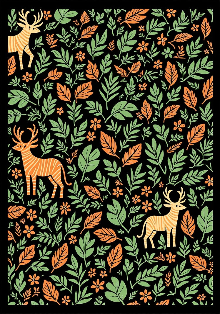 Deer Floral Pattern Rug